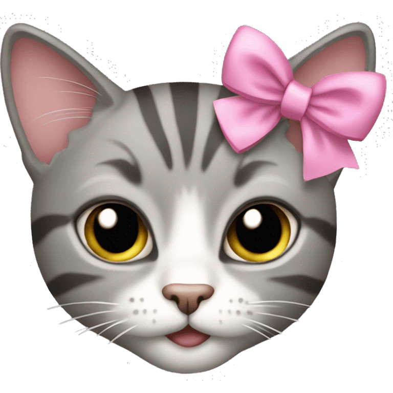 grey tabby cat with pink bow emoji