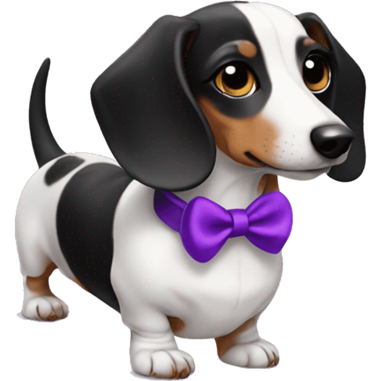 black and white dachshund with purple bows on ears emoji