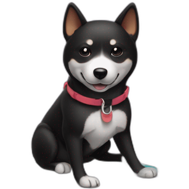 black shiba on surfboard emoji