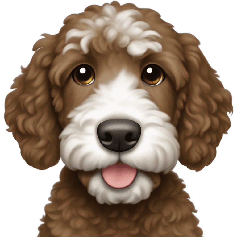 dark brown goldendoodle puppy whit nose and top of head emoji