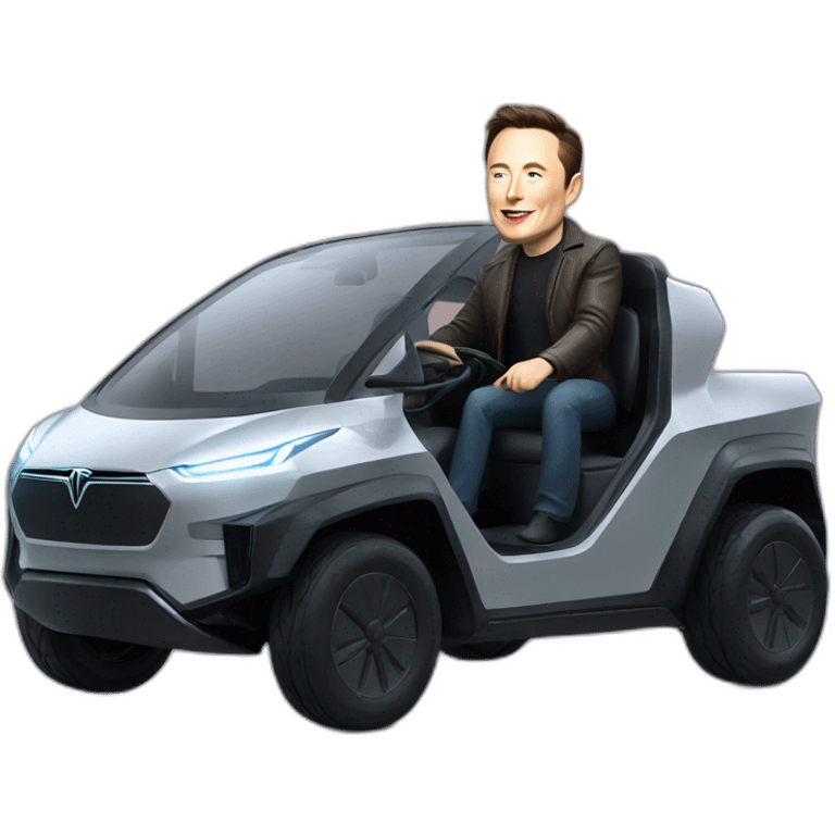 Elon musk riding in a Tesla cyber truck  emoji