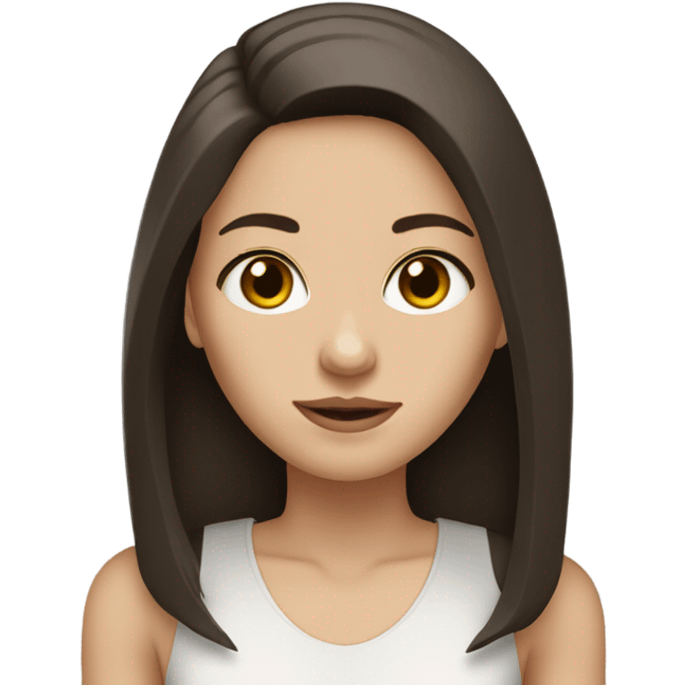 White female, dark brown shoulder length straight hair, big eyes with brown aegyosal emoji