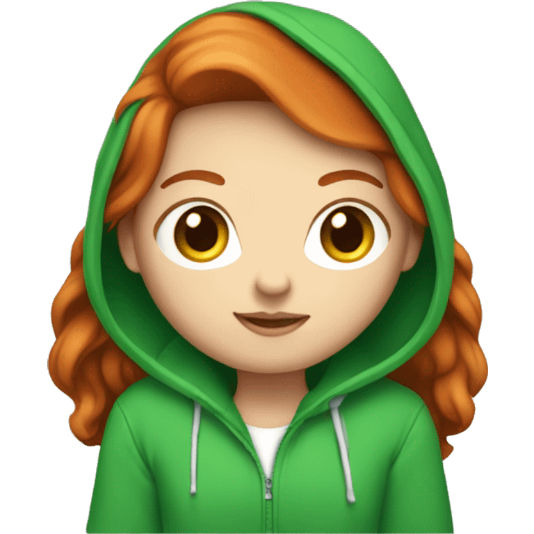 Red head white girl wearing green hoodie holding iPhone  emoji