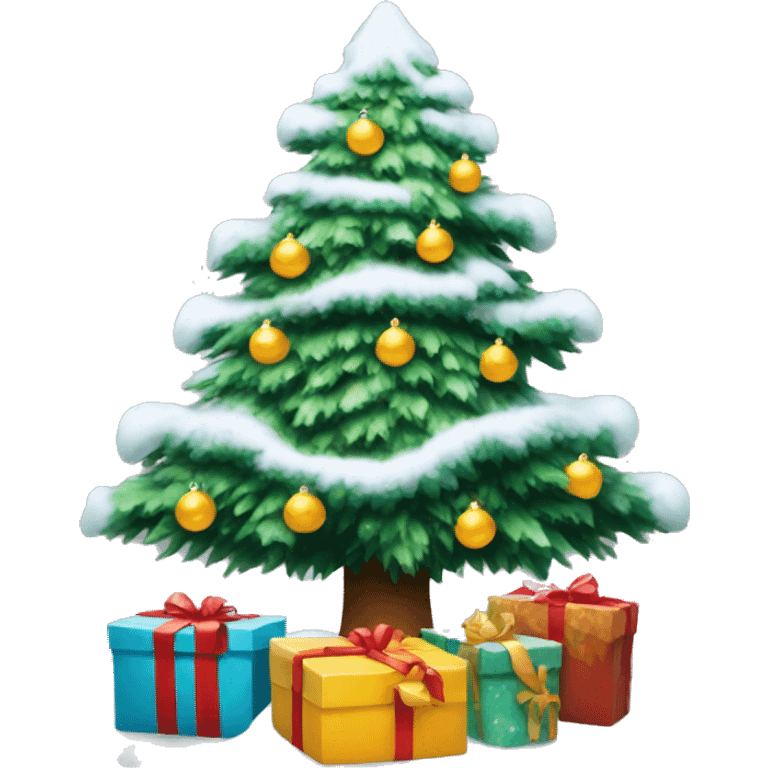 christmas tree with snow and presents emoji