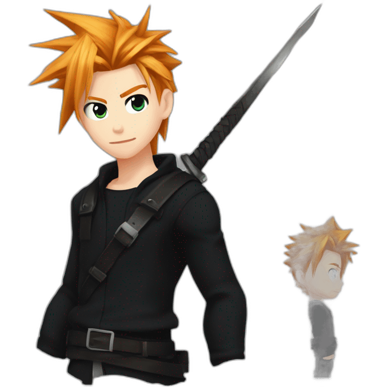 Eyebrow pierced. Cloud strife ginger hair. Black clothes full body  emoji