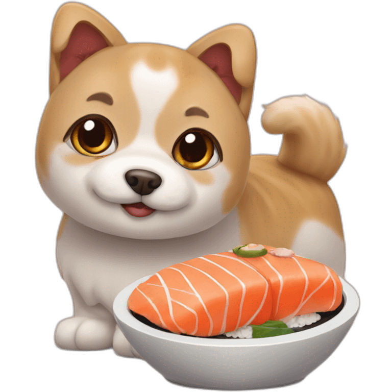 Chien chinois avec un chat japonais qui fait des sushi emoji