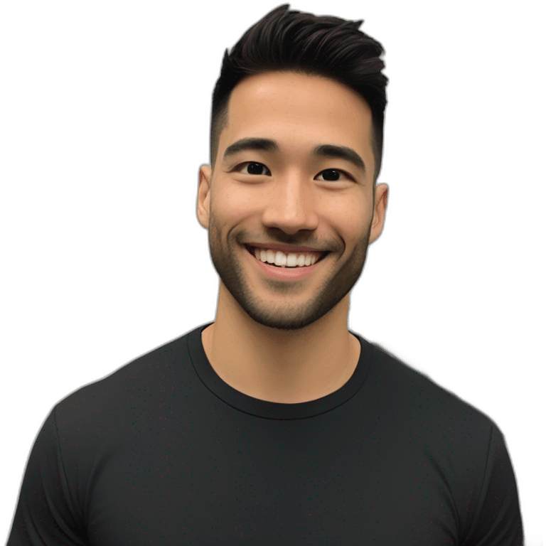 30 year old American Silicon Valley UX designer smiling with stubble in a black tshirt with broad shoulders profile photo hair fade undercut emoji