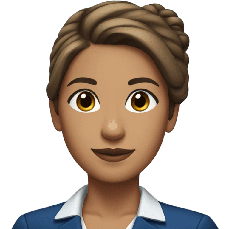 Brown tan skin flight attendant with brown hair in a bun blue uniform emoji