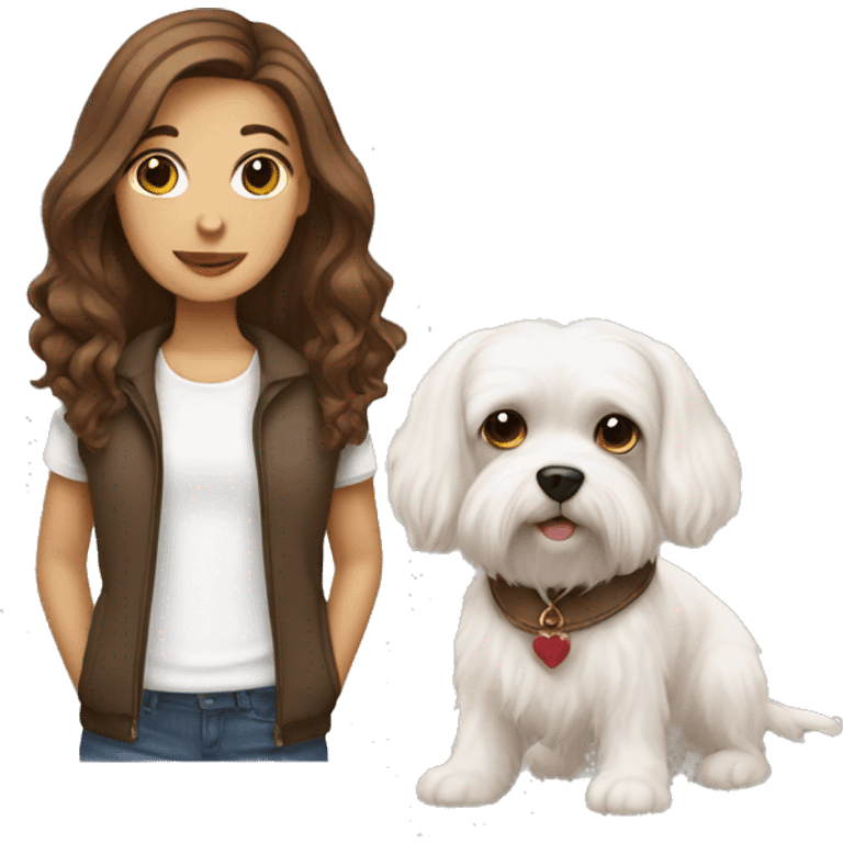 Girl with maltese dog with brown hair emoji