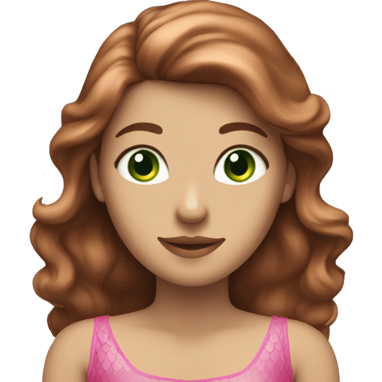 A brown-haired woman with green eyes as a pink mermaid with wings. emoji