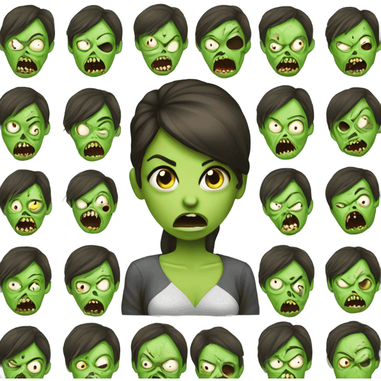 Green Zombie brunette girl with mouth open  emoji