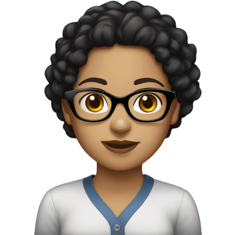 Hispanic girl with black curly hair and black glasses emoji