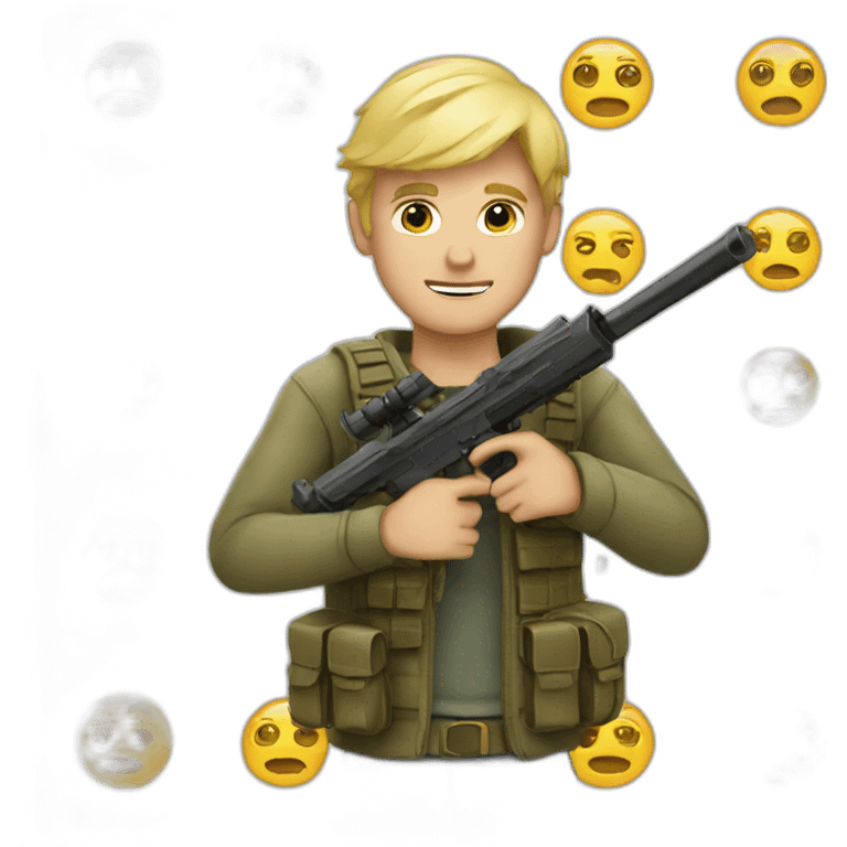 Blonde guy holding a sniper emoji