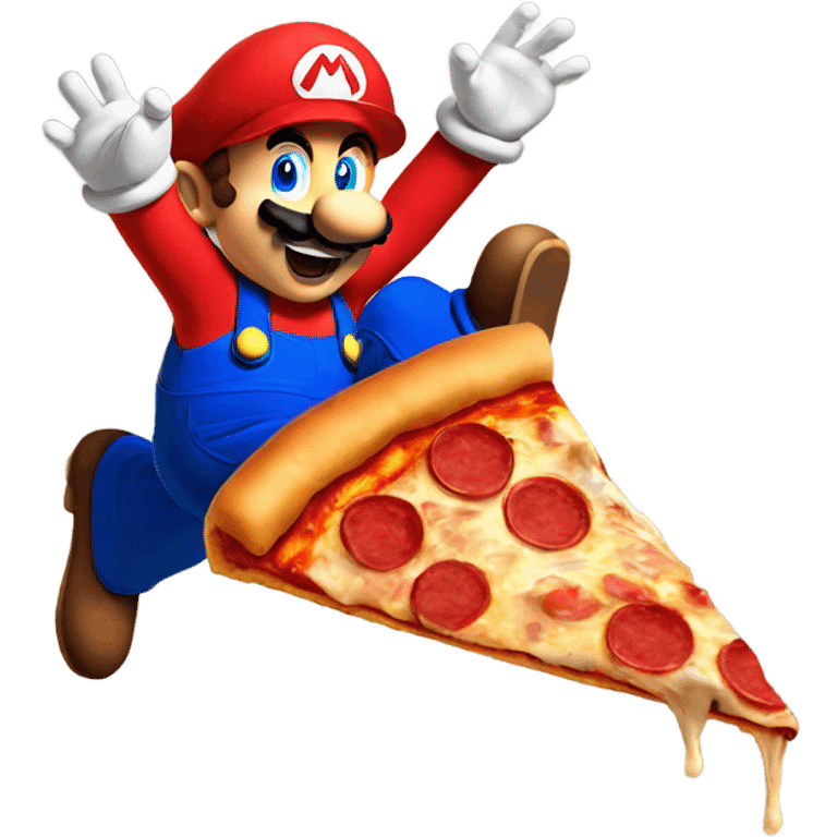 Mario jumping over a pizza emoji