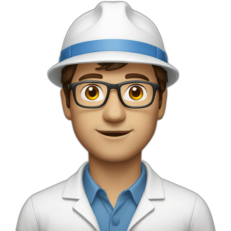 man brown hair glasses, engineer white hat emoji