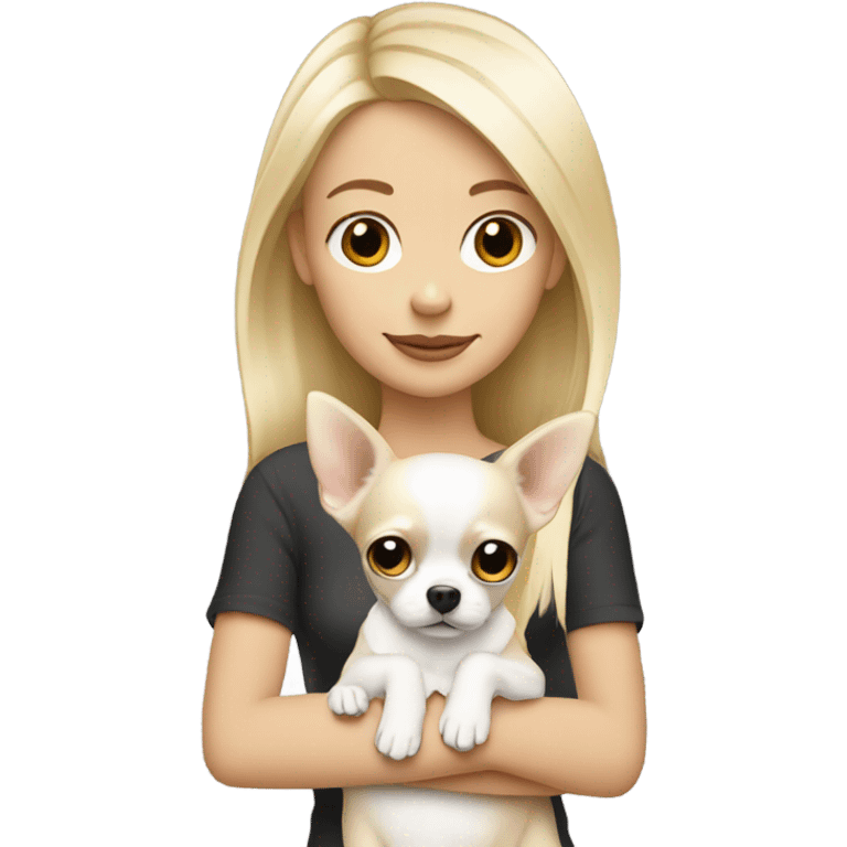 blonde girl holding white chihuahua emoji