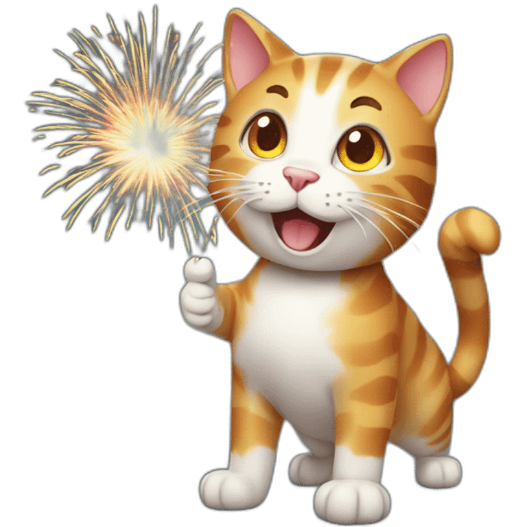 a happy cat with firework emoji