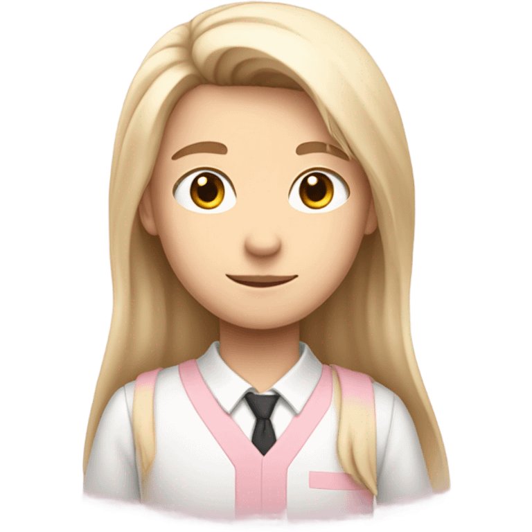 boy with fair skin, soft pink and white school uniform, long straight hair emoji