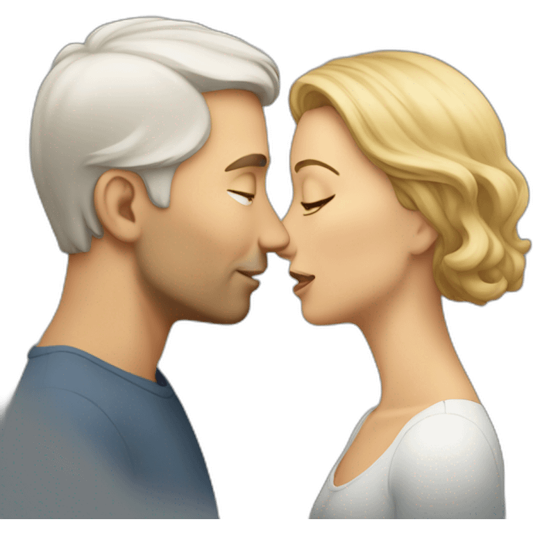 a white man with short hair kissing a woman with long hair." emoji