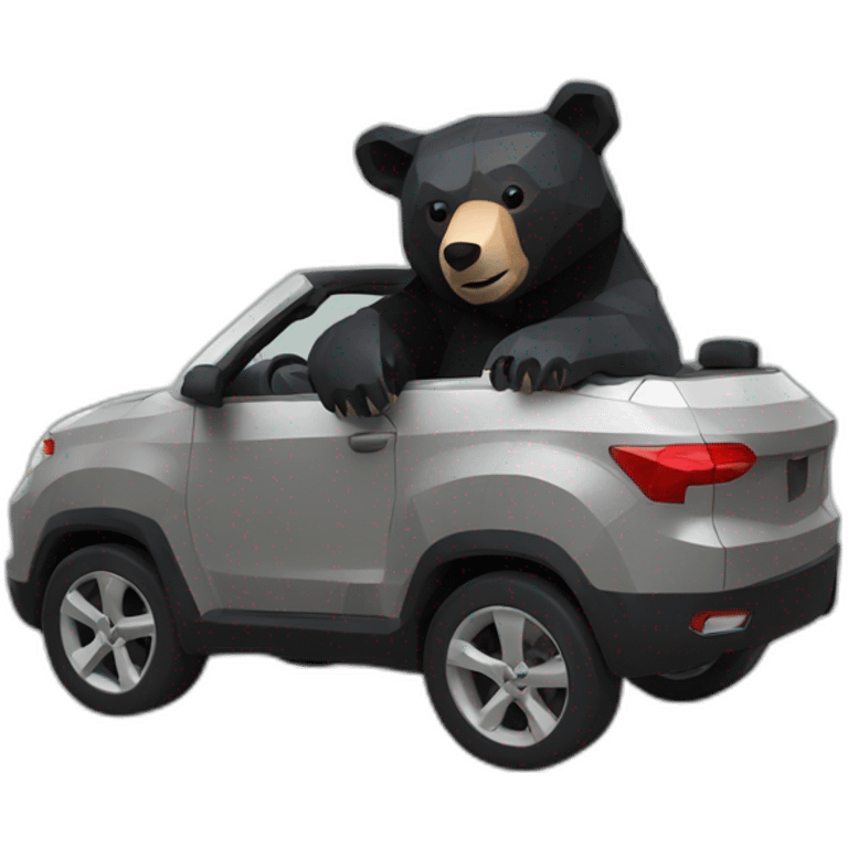 Lowpoly black bear with in car emoji