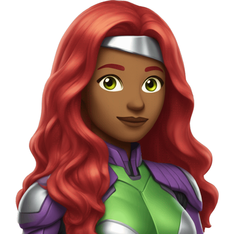 dc comics starfire red long hair, green eyes, purple and silver spacesuit with no helmet emoji