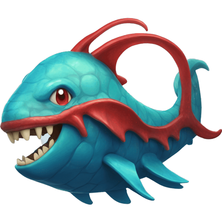 Christian beautiful Leviathan with blue and red horns and glowing blue eyes emoji