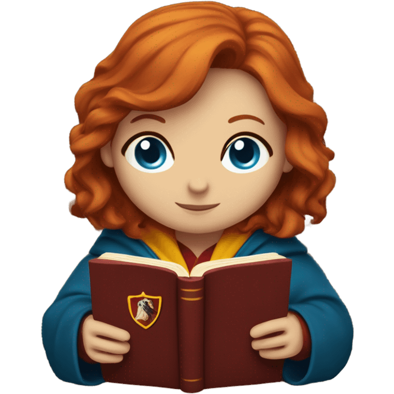 Redhead with bright blue eyes gryffindor reading a book emoji