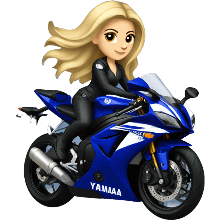 Blonde girl on a dark blue Yamaha R6 side view emoji