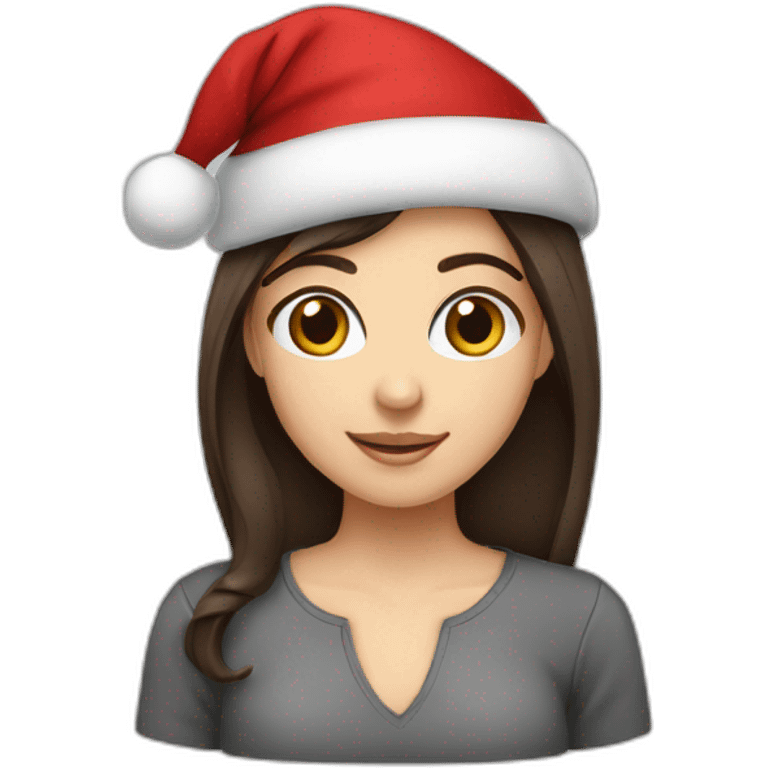 white-girl-dark brown hair- dark brown-eyes-wearing-santa-hat emoji