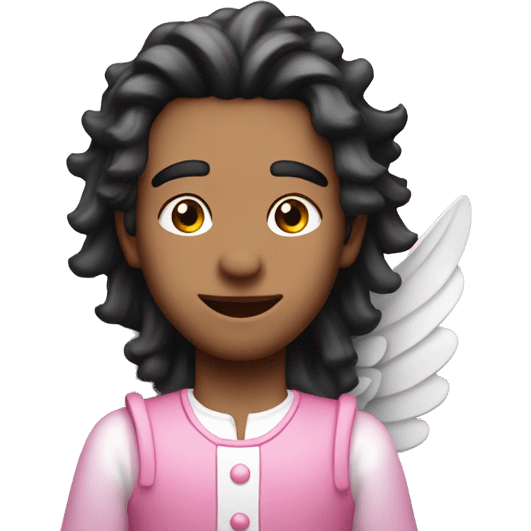 guy wearing pink maid clothes with long black spiky hair and with pink wings emoji