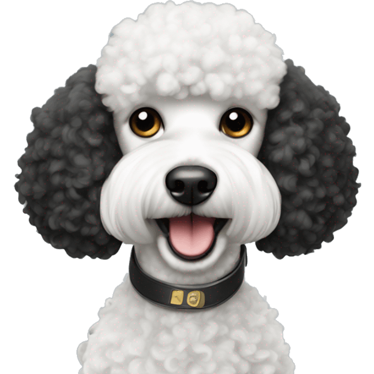 black and white poodle with non-alcoholic beer emoji