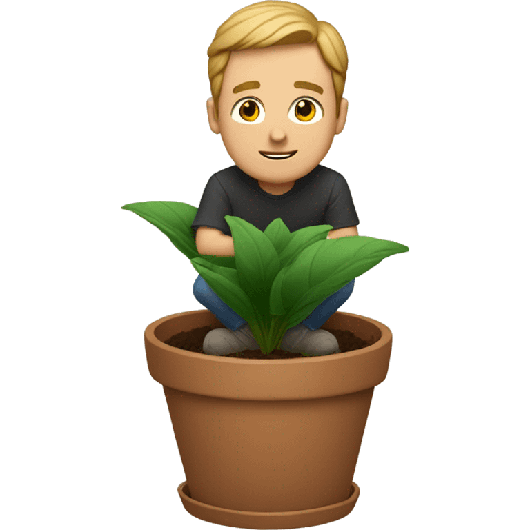 A white guy is sitting in a flower pot
 emoji