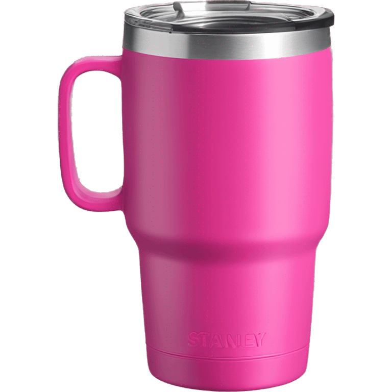 Bright pink 40oz Stanley tumbler with handle emoji