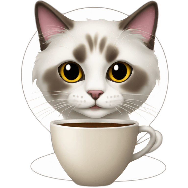 Ragdoll cat and cup coffee emoji