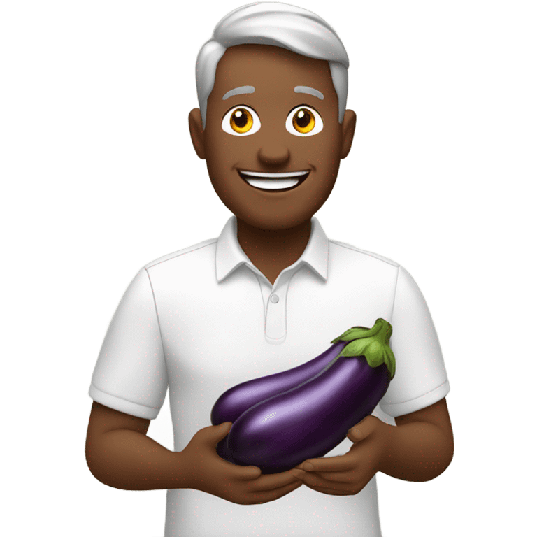 Smiling man eating eggplants  emoji