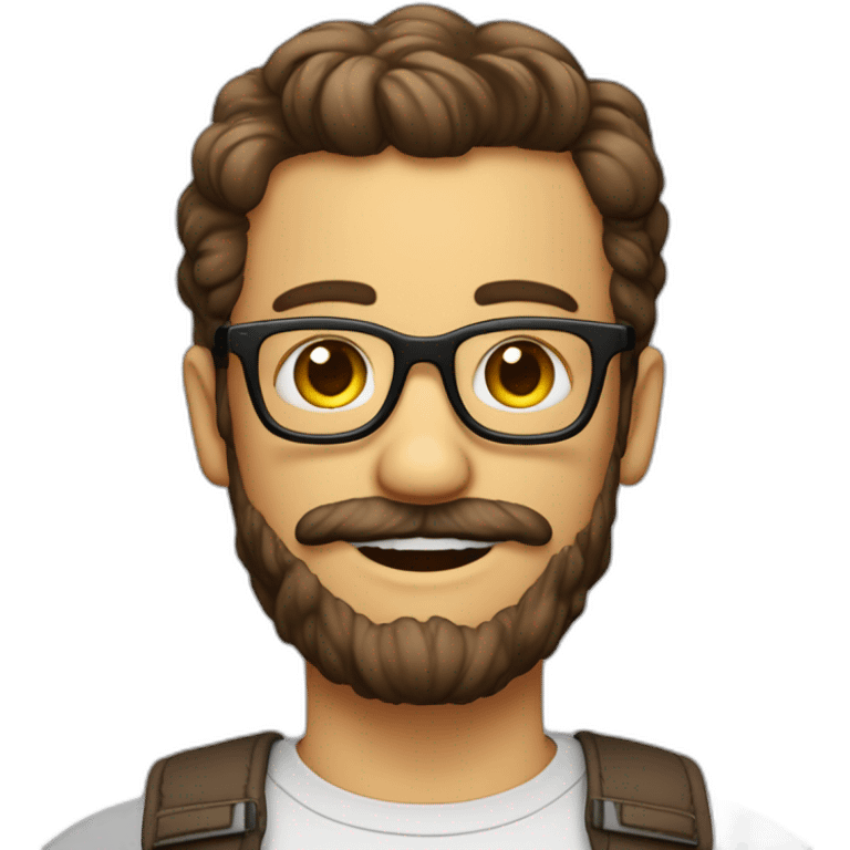 Geek avec des lunettes et cheveux brun avec un tous petit peu de barbe sans la moustache emoji