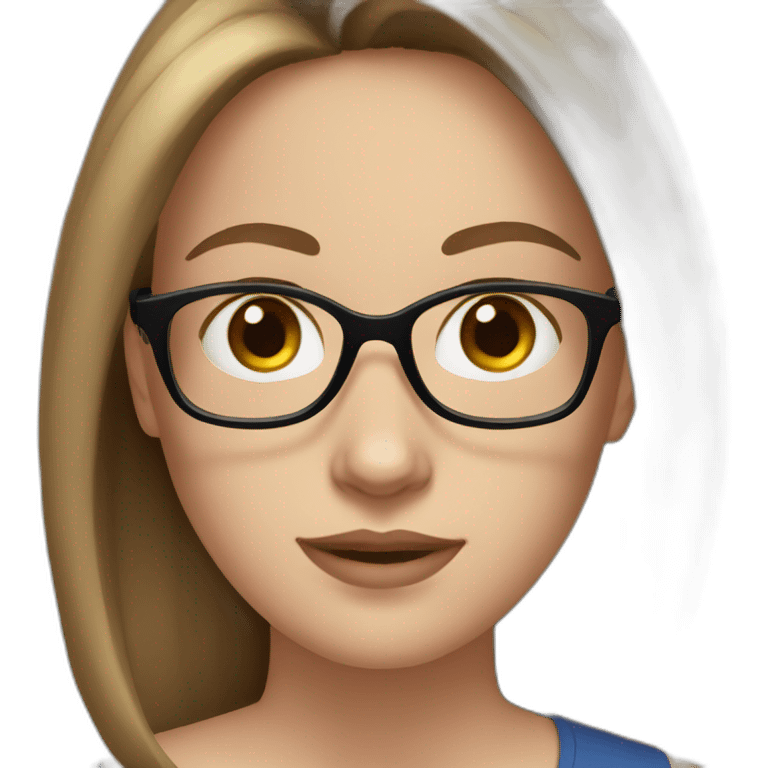 young white woman, brown straight hair, blue eyes, wearing glasses with black frame emoji