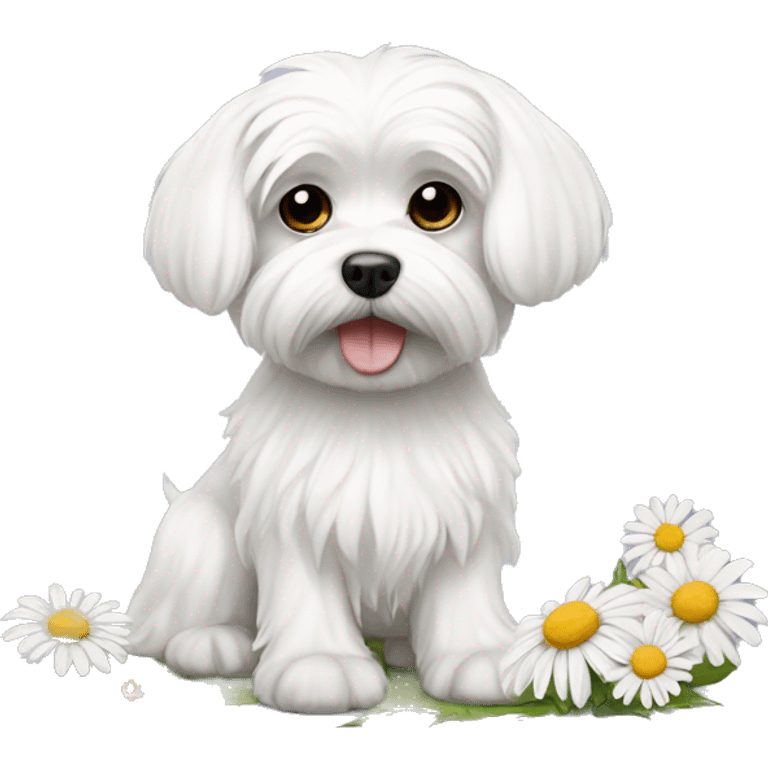 Maltese dog with daisy emoji