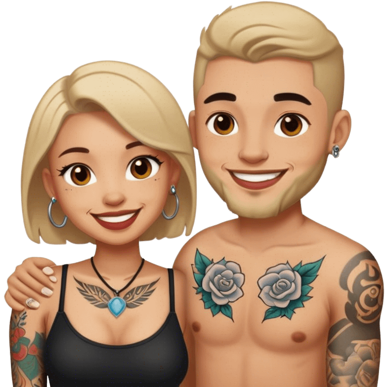 smiling couple with tattoos emoji