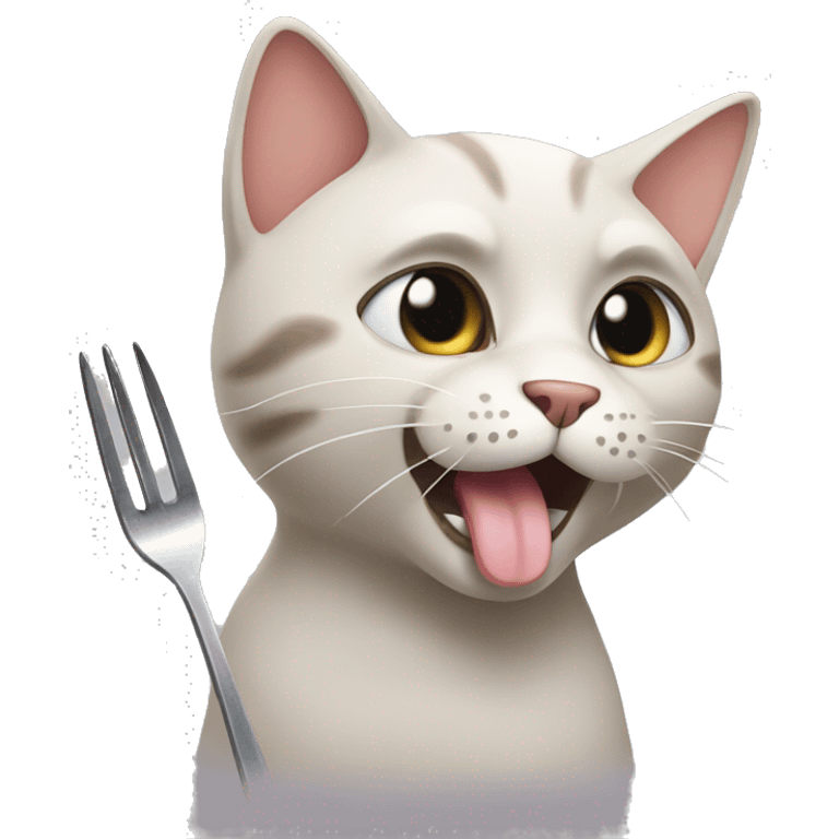 Cat with a fork on his tongue emoji