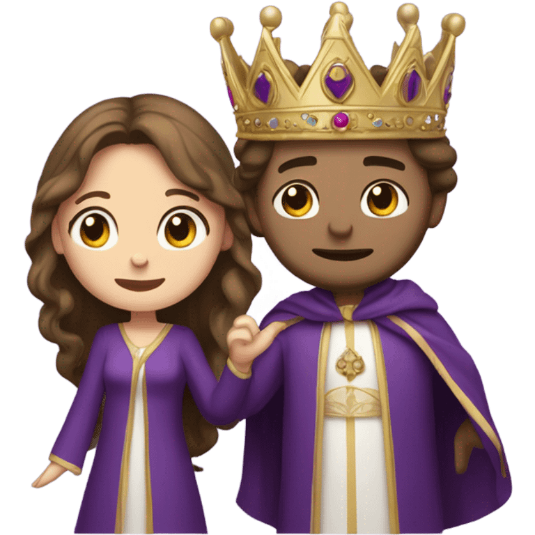 Caucasian long  brunette woman wearing formal royal purple robes and a crown who is pouring her heart out to the man she adores  emoji