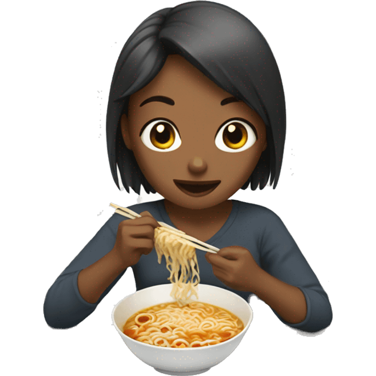 a girl eating ramen emoji