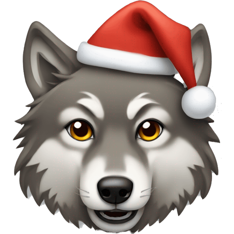 A wolf wearing a Christmas hat emoji