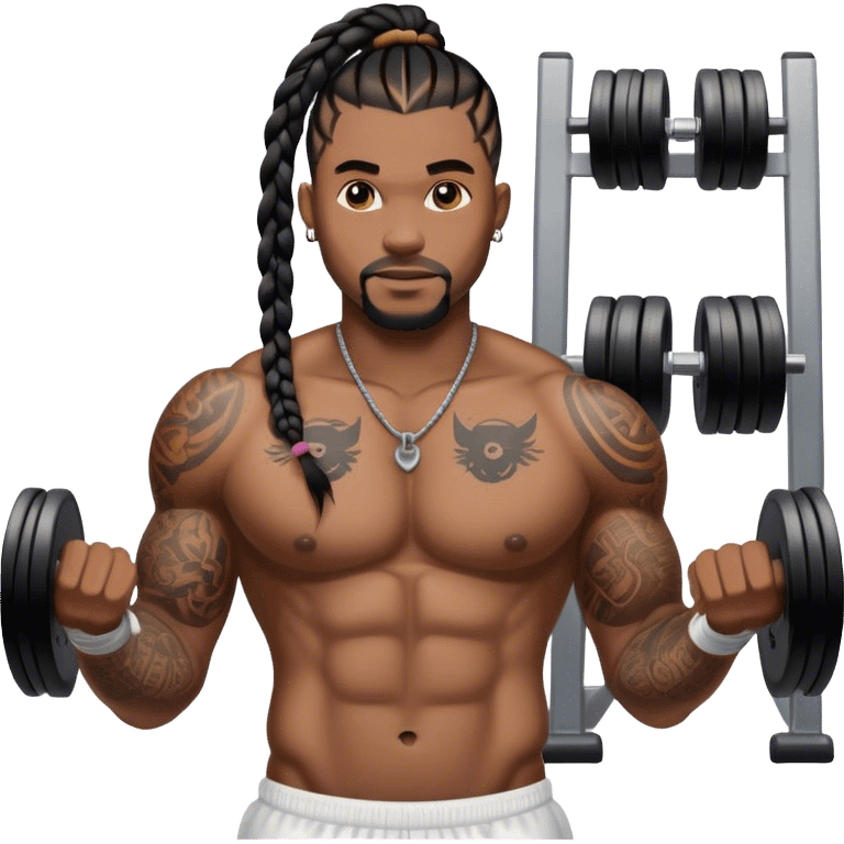 Buff black man with braids and tattoos at gym  emoji