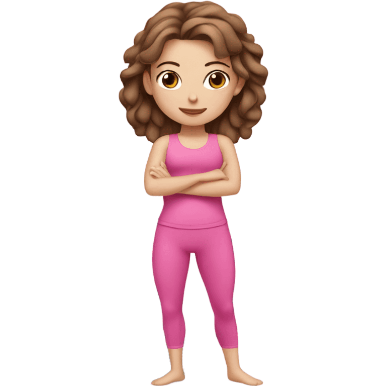 white girl with brown hair and pink outfit doing pilates  emoji