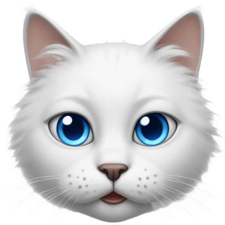 White cat with blue eyes with a fur at the nose and mouth arena emoji