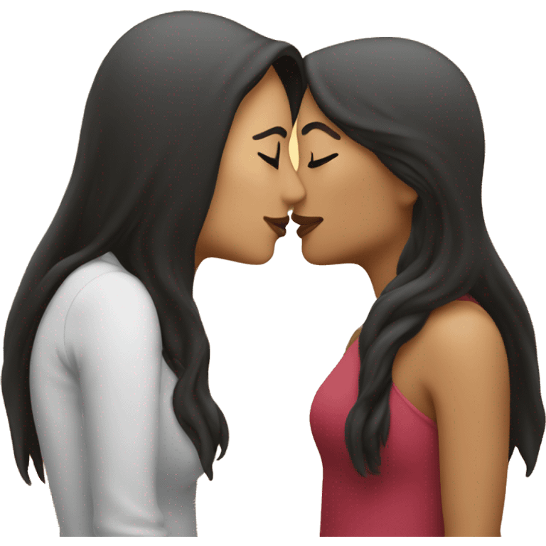 Two lesbians kissing on the lips. Both have long dark hair. emoji