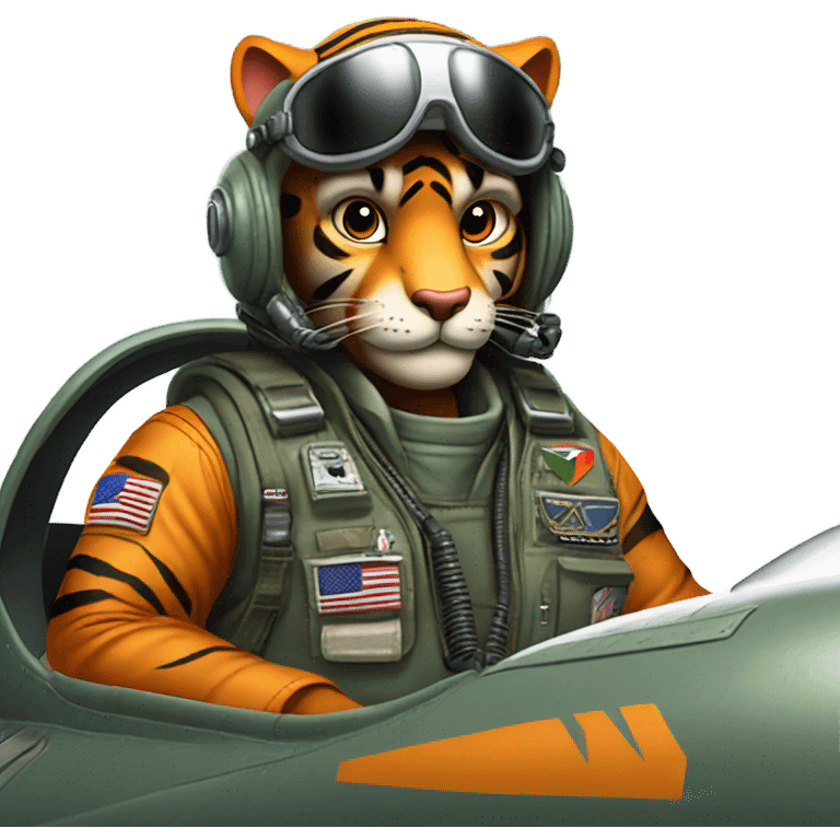 Tiger flying a f-16 emoji