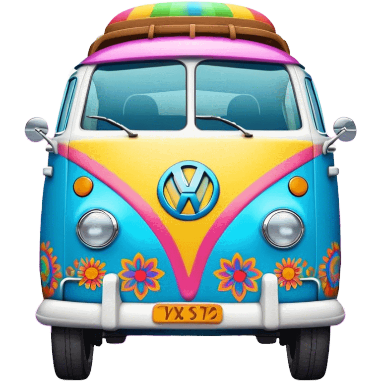 3D, psychedelic colored hippie style Volkswagen  emoji