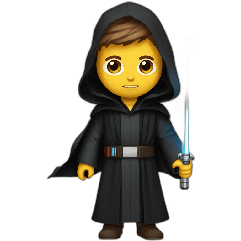 Dark side anakin skywalker (yellow-red eyes) (brown hooded robe) (portrait, front facing) (blue lightsaber) emoji